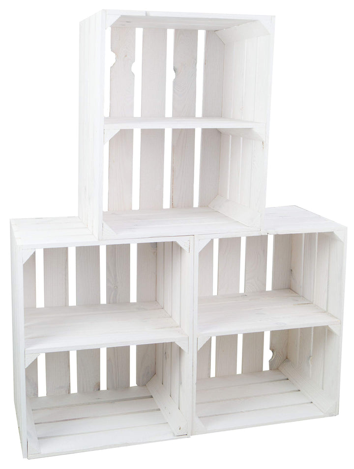 Obstkiste Holz Weiss mit Zwischenbrett 50x30x40 cm 3er Set - Bild 2