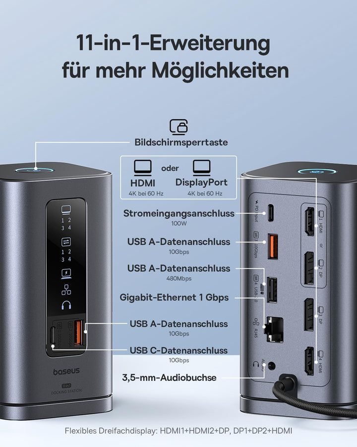 Docking Station 11-in-1 Triple Monitor 4K mit PD 100W USB-C - Bild 2