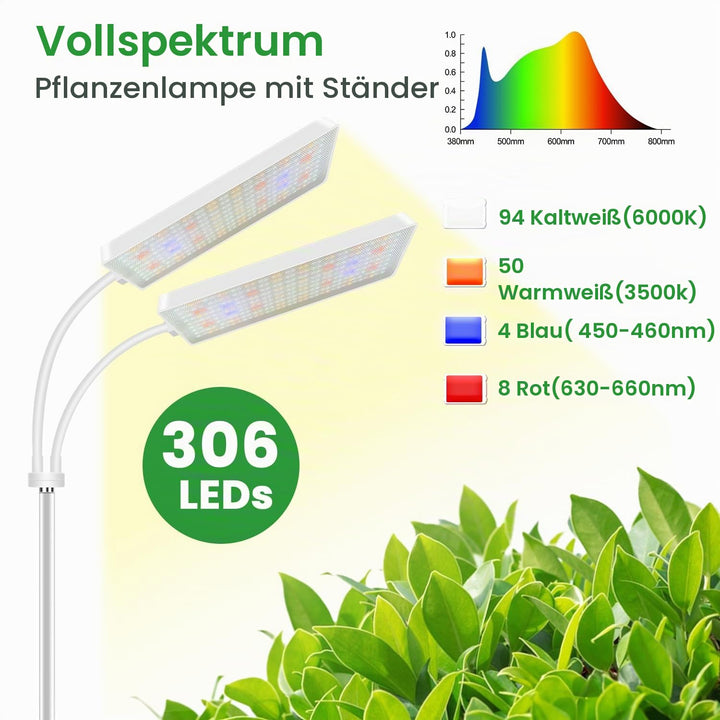 Pflanzenlampe Vollspektrum 2-Kopf LED mit Ständer 58-170cm höhenverstellbar - Bild 2
