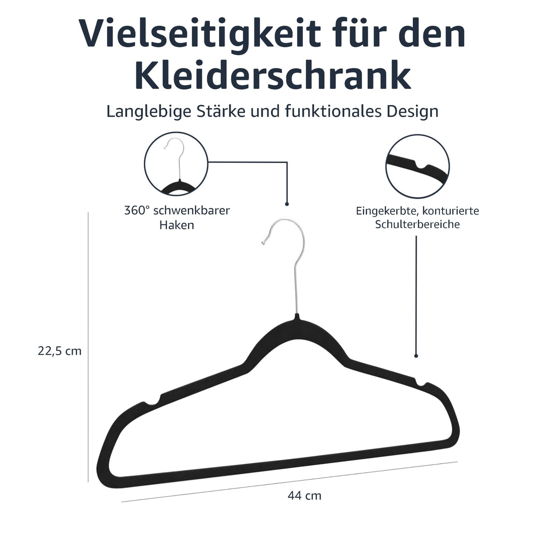 Kleiderbügel Samt rutschfest schlank schwarz 100er-Set - Bild 5