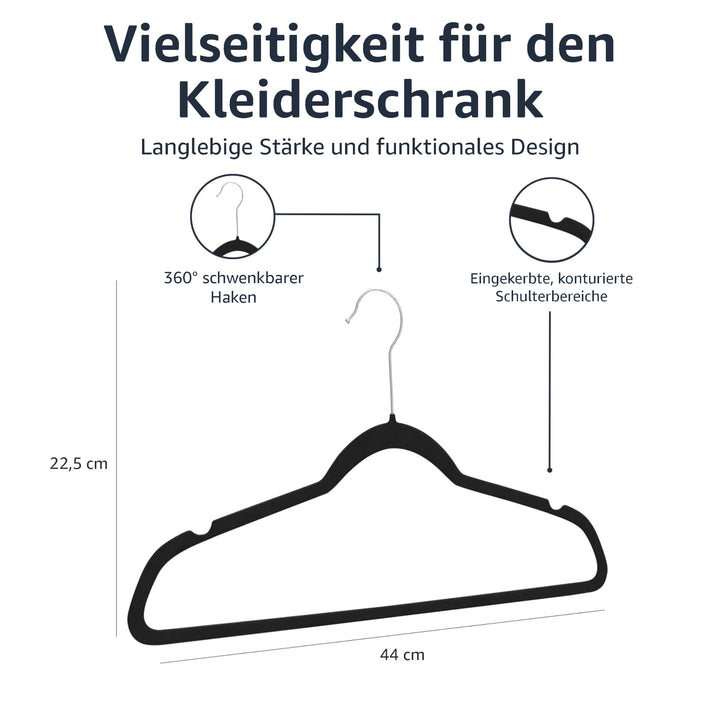 Kleiderbügel Samt rutschfest schlank schwarz 100er-Set - Bild 5