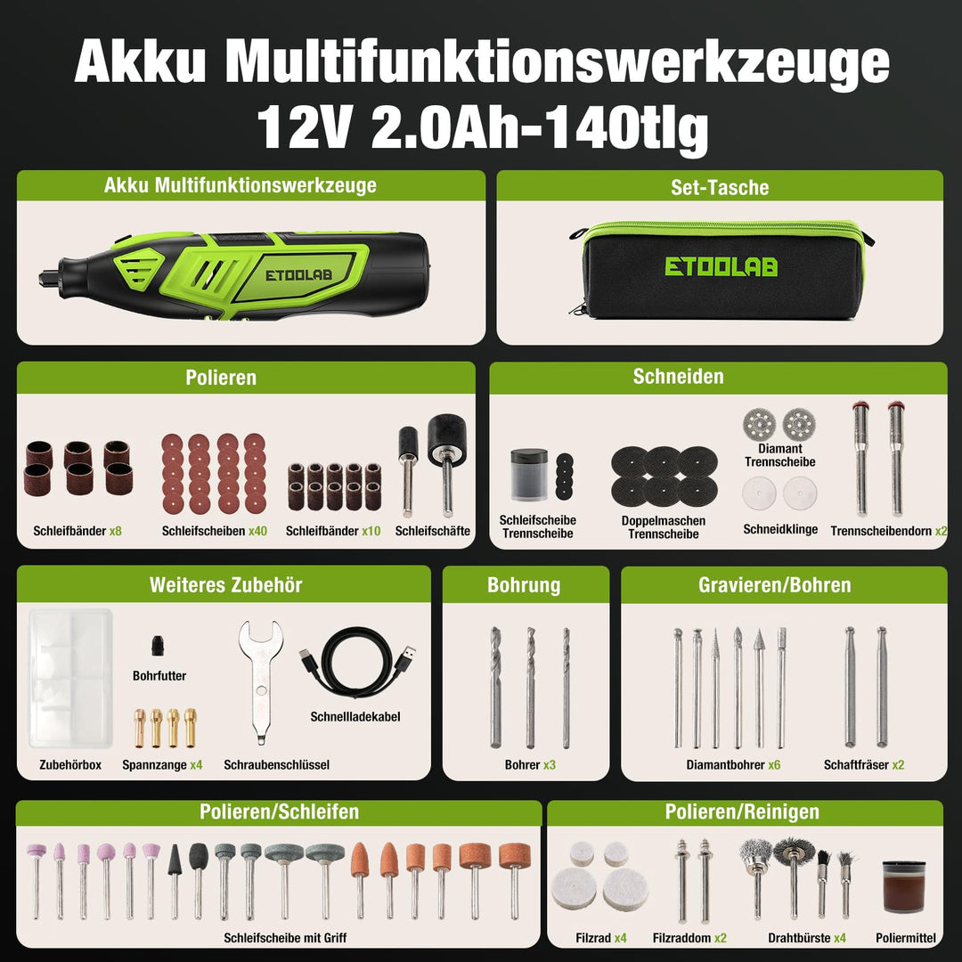 Akku-Multifunktionswerkzeug 12V 2Ah mit 140-teiligem Zubehörset - Bild 3