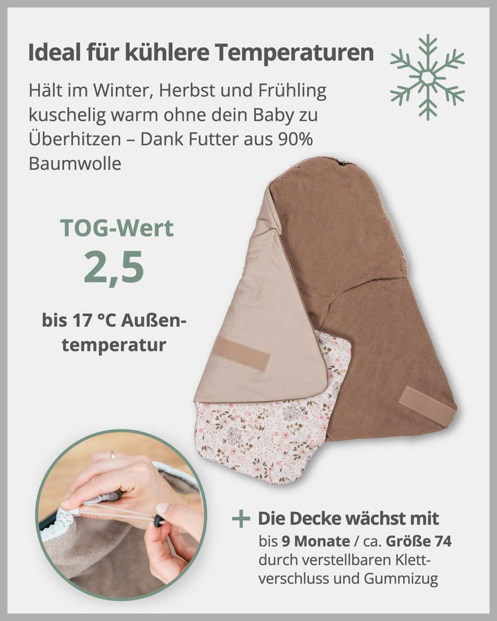 Einschlagdecke Babyschale Rosa Blüten für 3- &amp; 5-Punkt-Gurte - Bild 6