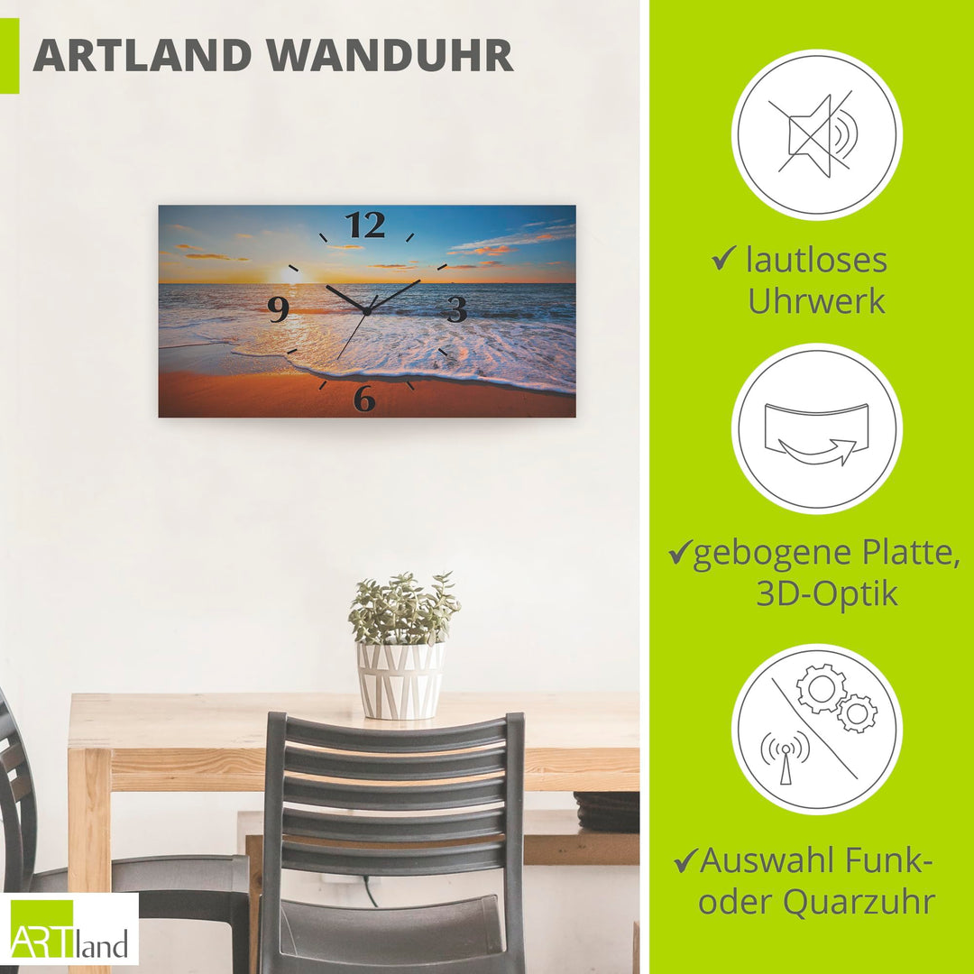 Wanduhr lautlos Aluminium Strand-Motiv Funk 50x25 cm Rechteck - Bild 2