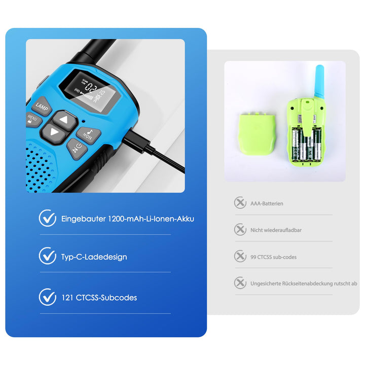 Walkie-Talkie 3er-Set aufladbar 5 km Reichweite mit Taschenlampe - Bild 7