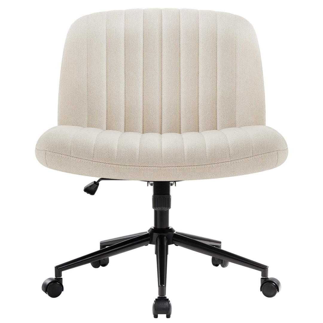 Bürostuhl ohne Armlehnen Schneidersitz Leinenstoff Beige mit Rollen - Bild 8