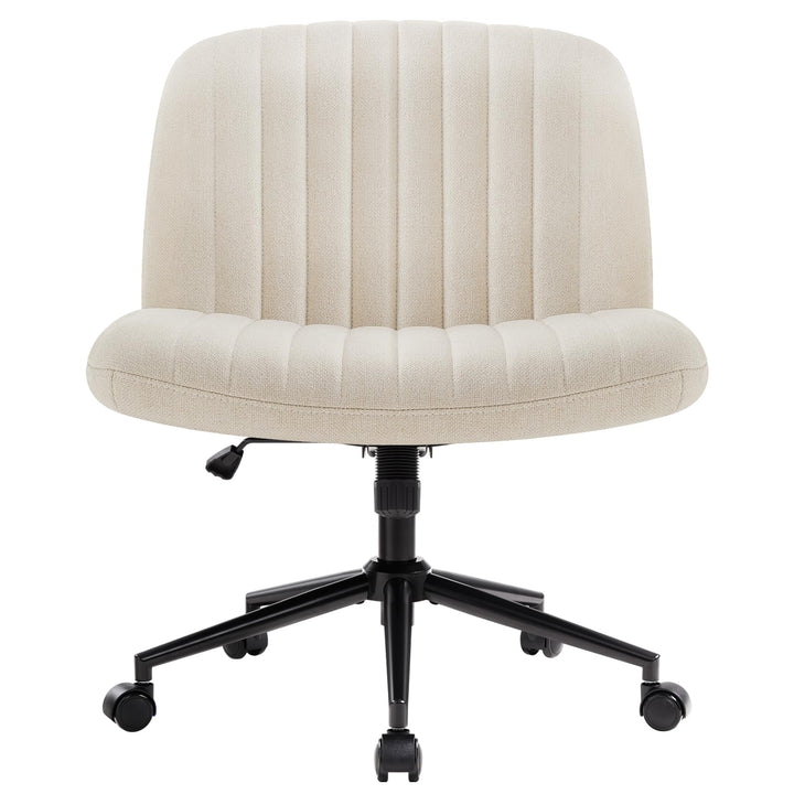 Bürostuhl ohne Armlehnen Schneidersitz Leinenstoff Beige mit Rollen - Bild 8