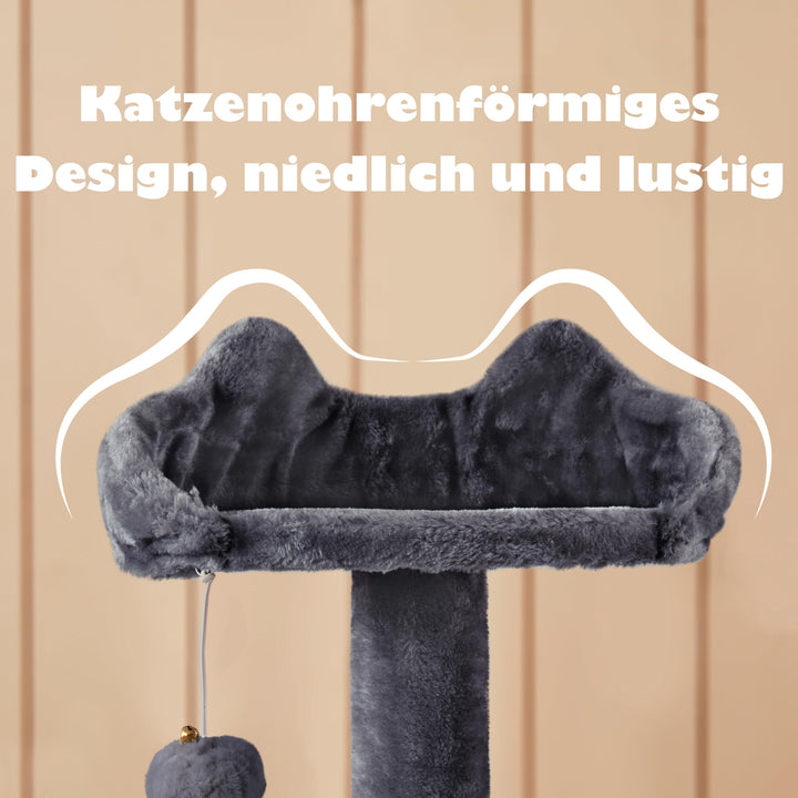 Kratzbaum 139 cm mit 2 Höhlen für Mehrkatzenhaushalte dunkelgrau - Bild 8