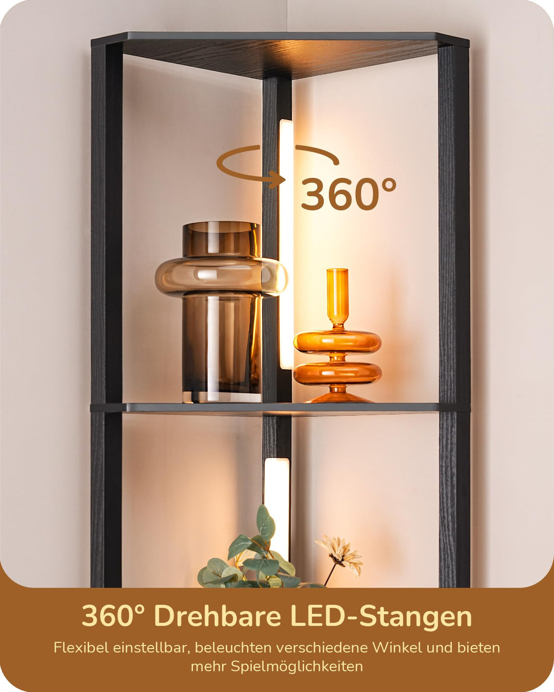 Stehlampe mit Regal LED dimmbar 3-in-1 Schwarz Holzmaserung - Bild 7
