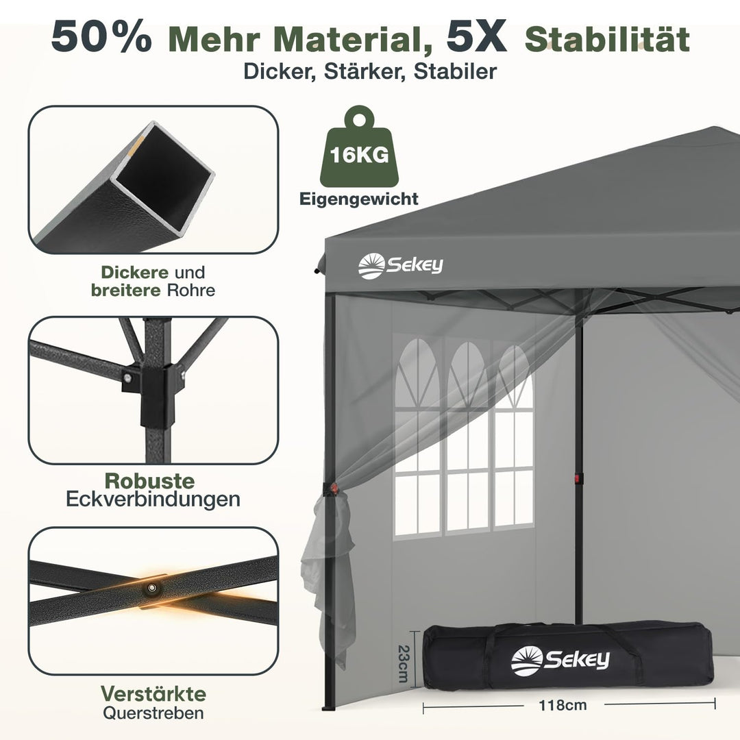 Faltpavillon 3x3 m Pop-Up mit 4 Seitenwänden 420D Oxford anthrazit - Bild 3