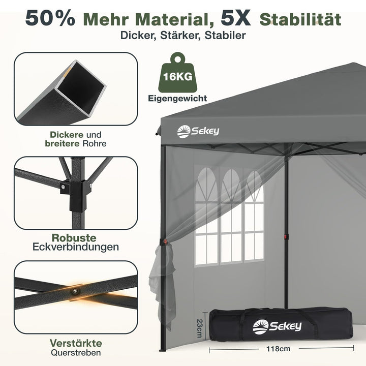 Faltpavillon 3x3 m Pop-Up mit 4 Seitenwänden 420D Oxford anthrazit - Bild 3