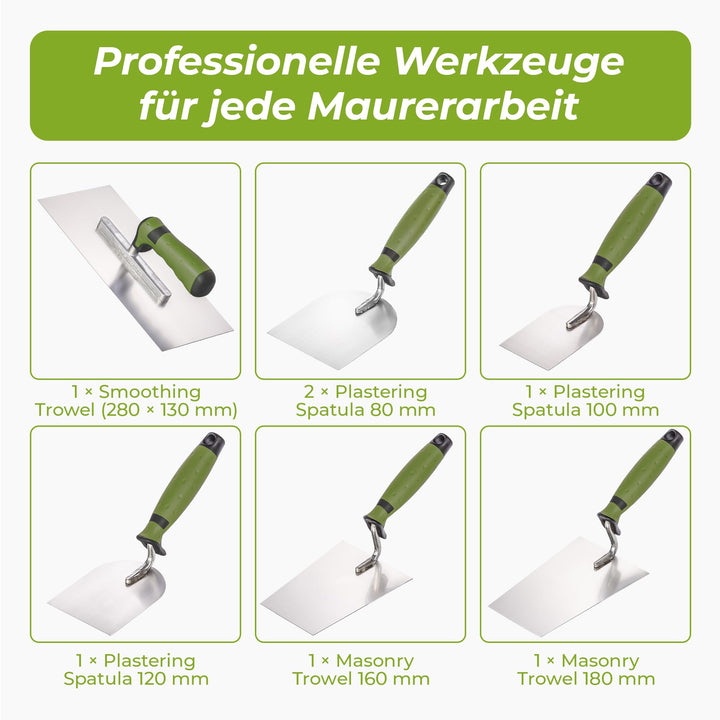 Maurerkellen Set 7-teilig Edelstahl mit Glättkelle und Gipserspachtel - Bild 6