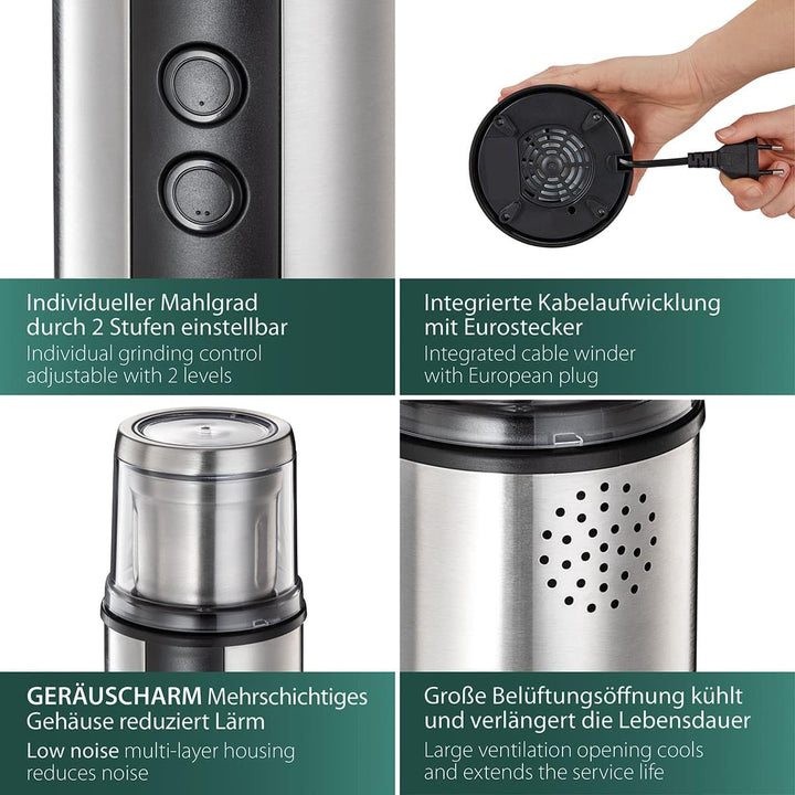 Elektrische Kaffee- und Gewürzmühle 350W 2 Edelstahlbehälter - Bild 6