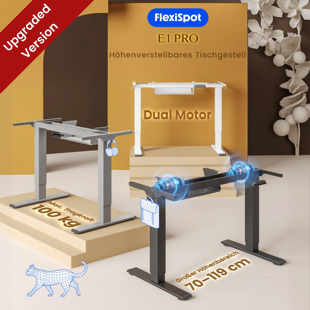 Schreibtisch-Gestell höhenverstellbar Doppelmotor 70–119 cm Home Office - Bild 3