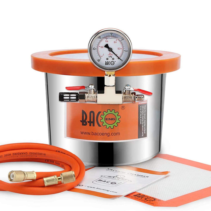 Vakuumkammer Edelstahl 6,8 L mit Glasdeckel und Vakuummeter