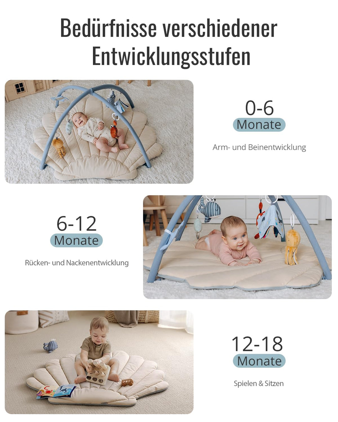 Spielbogen Baby mit Krabbeldecke Boho-Ozean 103x96cm 6 Spielzeuge - Bild 7
