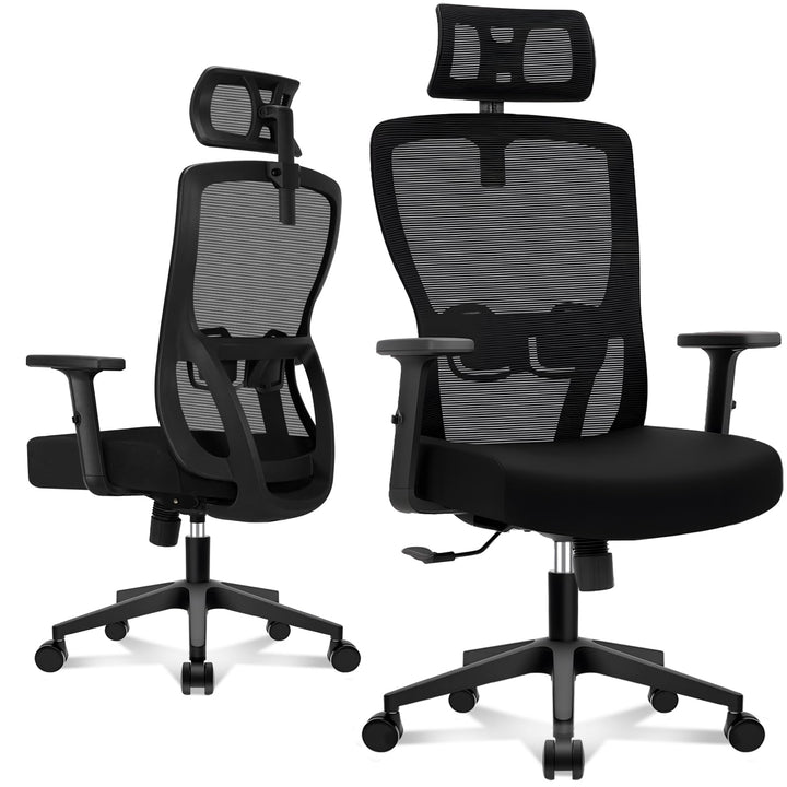 Ergonomischer Bürostuhl Netz 150 kg mit Lordosenstütze und Kopfstütze