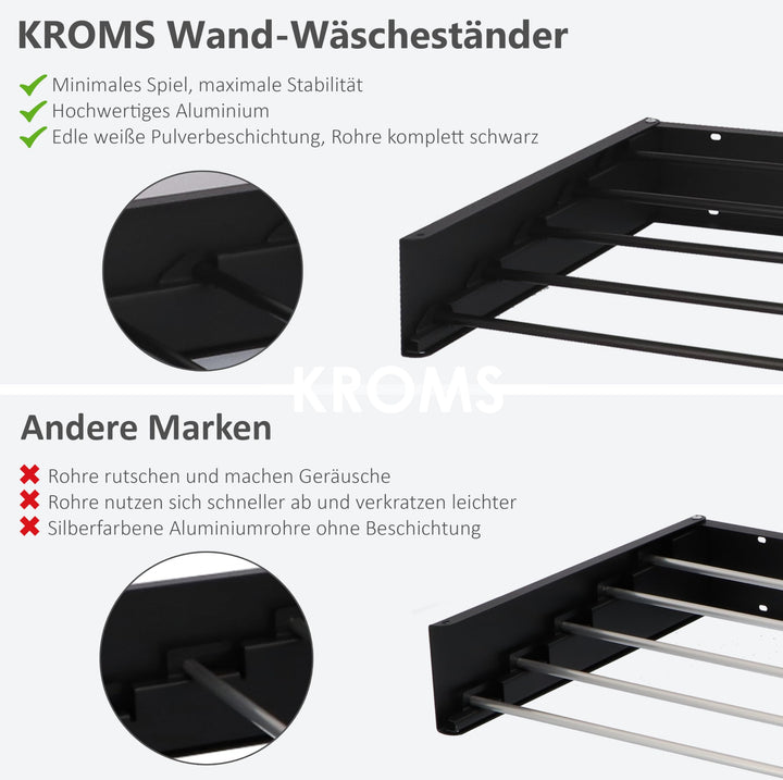 Wäscheständer Wand ausziehbar Aluminium 6m Trockenlänge schwarz - Bild 3