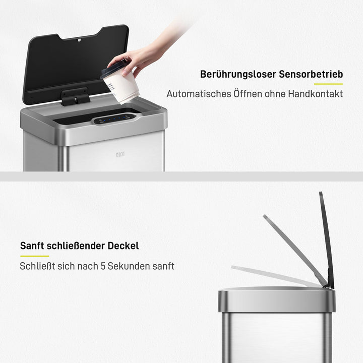 Sensor-Mülleimer Edelstahl 50L Küche berührungslos mit Deckel - Bild 2