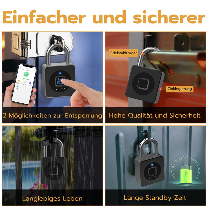 Vorhängeschloss Fingerabdruck &amp; App-Steuerung Aluminium wetterfest - Bild 4