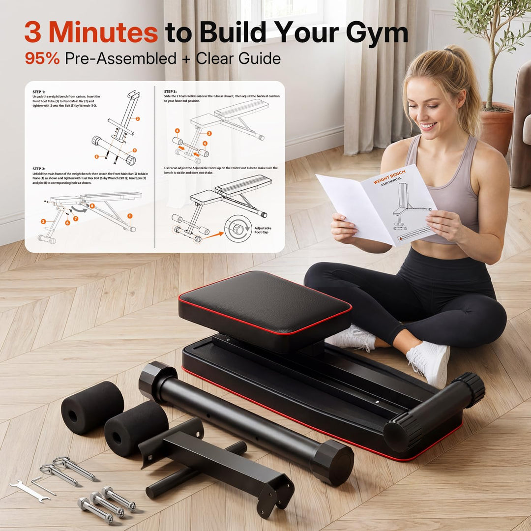 Hantelbank verstellbar klappbar 300 kg 11 Positionen Home Gym - Bild 7
