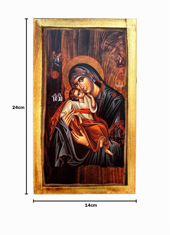 Holzikone Jungfrau Maria &amp; Jesus handgeschnitzt 24x14 cm - Bild 6