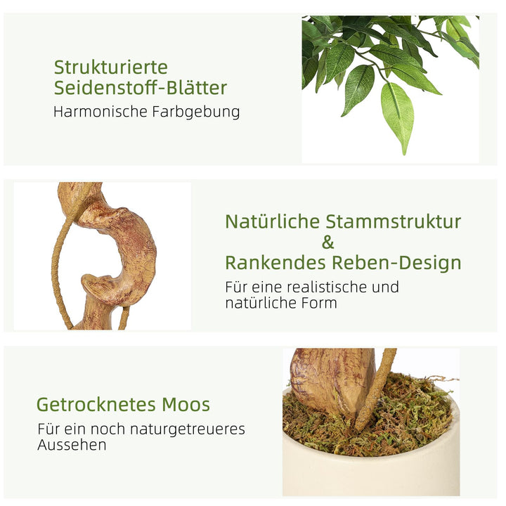 Kunstpflanze Ficus Baum 150 cm mit Seidenblättern im weissen Topf - Bild 5