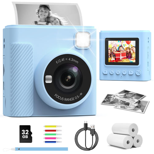 Kinderkamera Sofortbild 1080P HD Thermopapier 2,4" Display