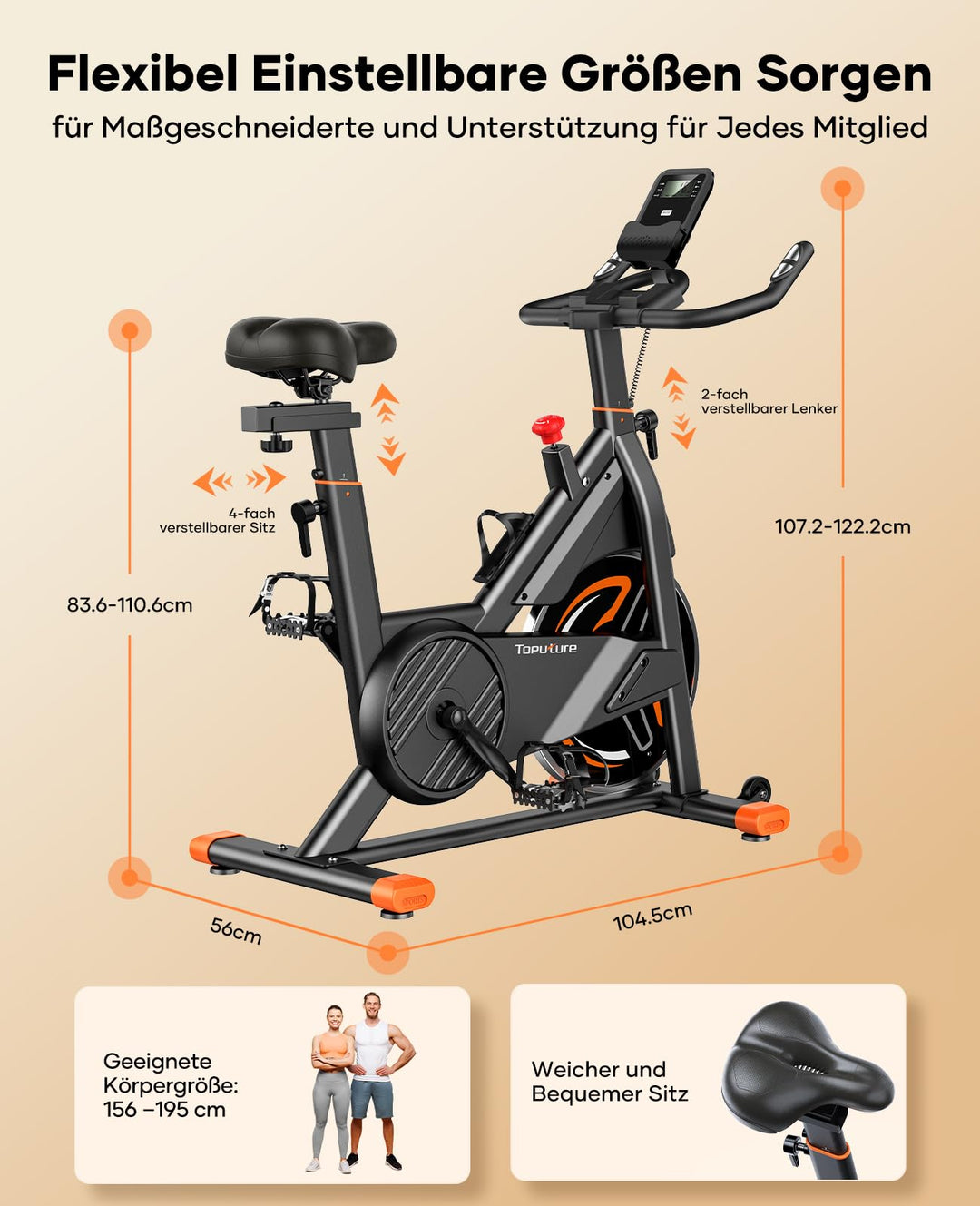 Heimtrainer Ergometer mit App &amp; Pulsmesser 15 kg Schwungrad bis 160 kg - Bild 7