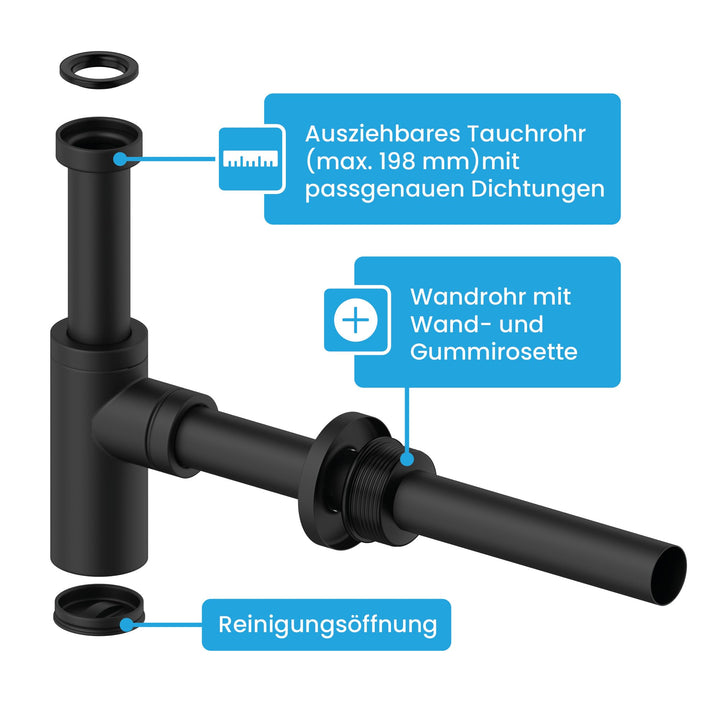Design Siphon Waschbecken Matt Schwarz Edelstahl 1¼" Universal - Bild 3