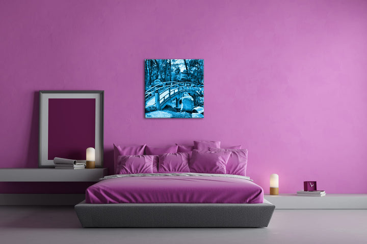 Leinwandbild Japanischer Garten Blau Monochrom 70x70 cm - Bild 3