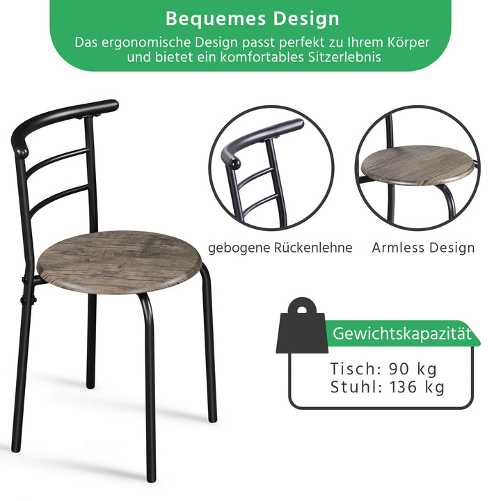 Essgruppe 2 Personen MDF &amp; Metall mit Ablagefach, Drift Braun - Bild 9