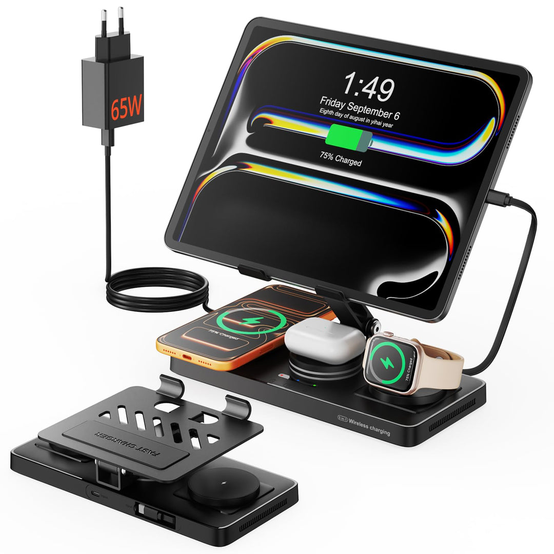 Ladestation 4-in-1 iPhone Watch AirPods iPad 65W Metallisch Schwarz