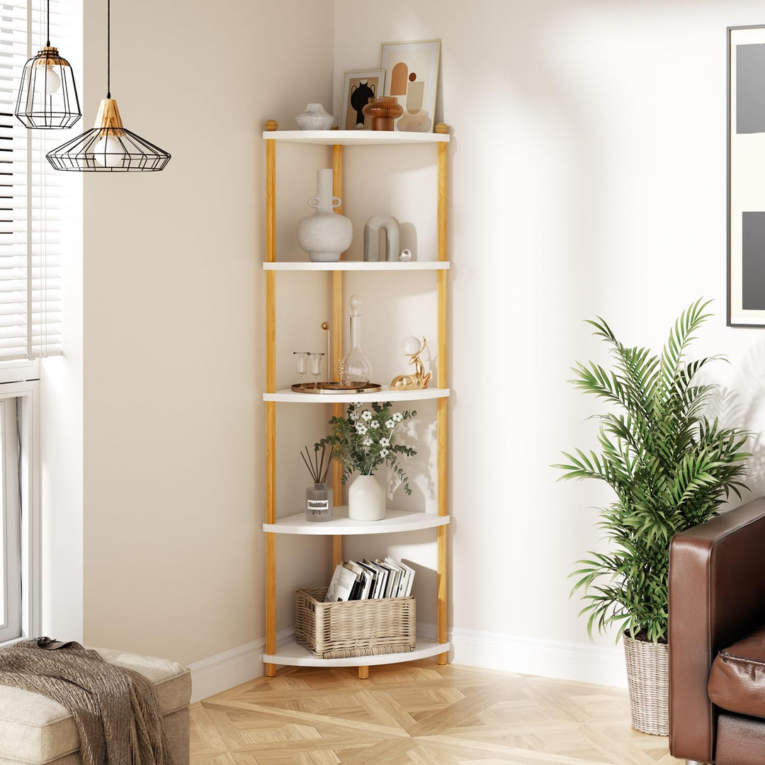Eckregal Stehend 5 Ebenen 143,5 cm Weiss für Wohnzimmer