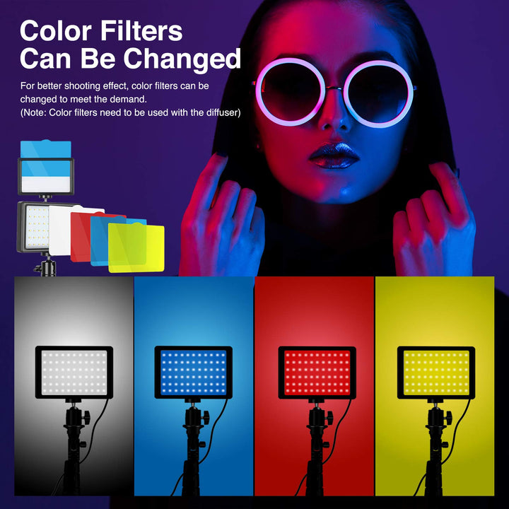 LED Videolicht Set 5600K dimmbar mit Stativ und Farbfiltern 2er Pack - Bild 4