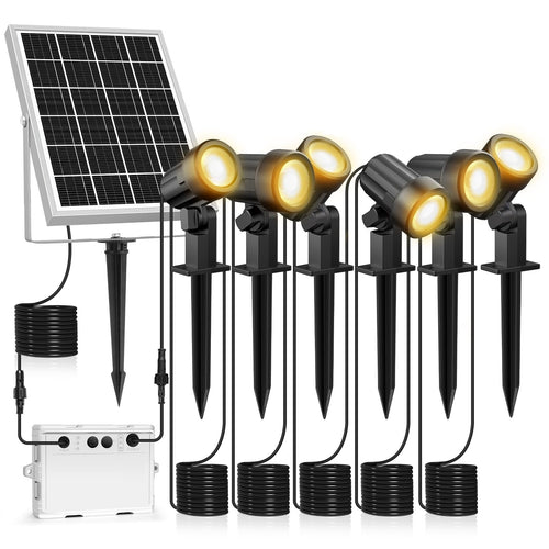 Solar Gartenstrahler 6er-Set 2700K warmweiss IP66 600lm 3 Stufen