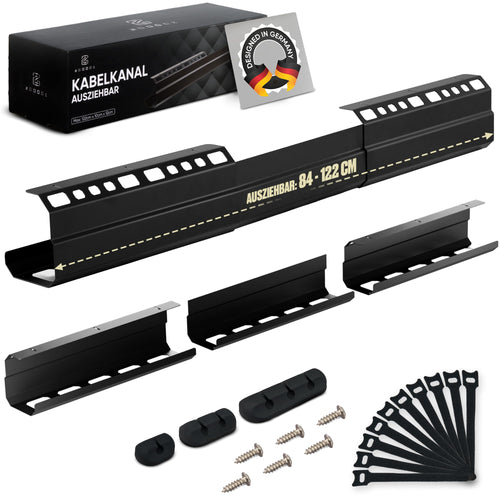 Kabelkanal Schreibtisch Stahl ausziehbar 84–122 cm schwarz