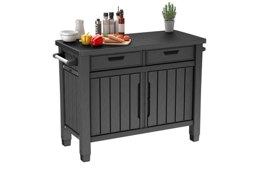 Grilltisch Outdoor Kunstharz Holzoptik 250 L Stauraum anthrazit