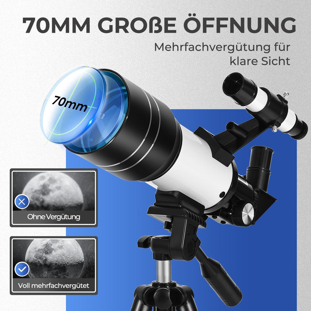 Linsenteleskop 70mm Blende mit Stativ fuer Kinder &amp; Einsteiger - Bild 2