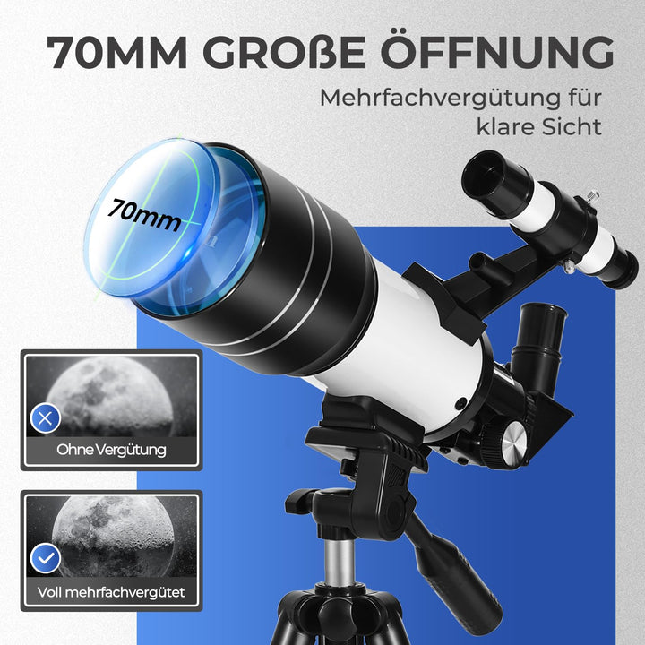 Linsenteleskop 70mm Blende mit Stativ fuer Kinder &amp; Einsteiger - Bild 2