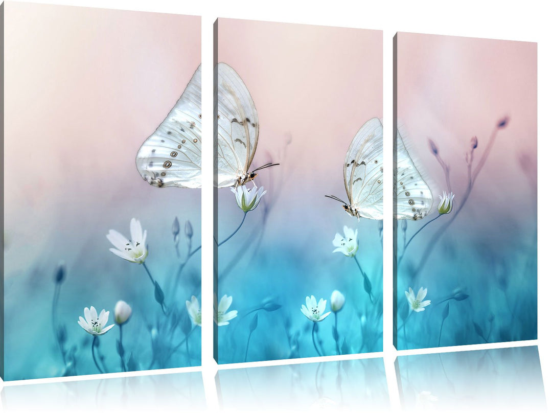 Leinwandbild 3-teilig Schmetterling auf Blumen 120x80 cm