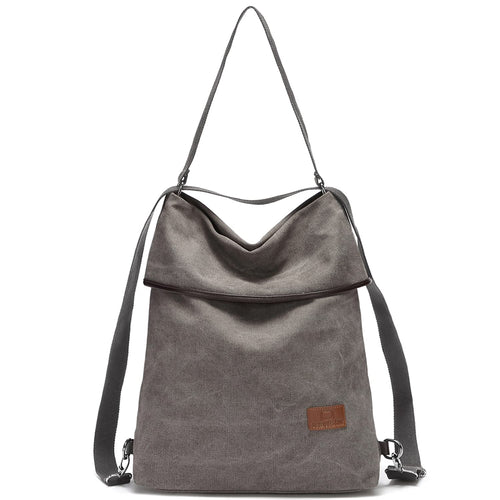Damentasche 3in1 Canvas Vintage Rucksack Umhängetasche Grau L