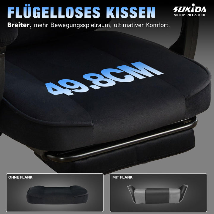 Gaming Stuhl Stoff ergonomisch mit Fussstütze und Lordosenstütze - Bild 7