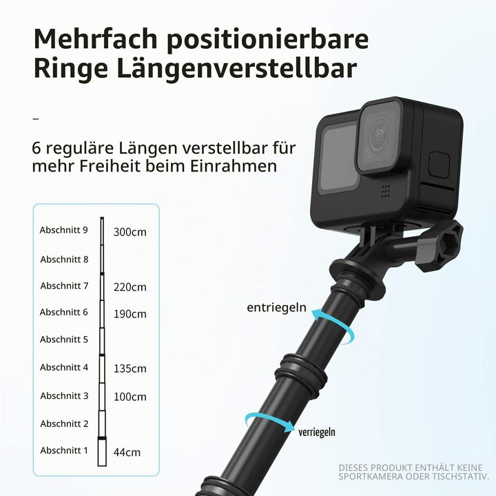 Selfie Stick Kohlefaser ausziehbar 44–300 cm für Action Cam - Bild 2