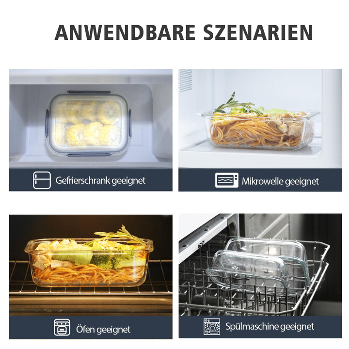 Glas Frischhaltedosen Set 9-teilig Borosilikat luftdicht für Küche - Bild 3