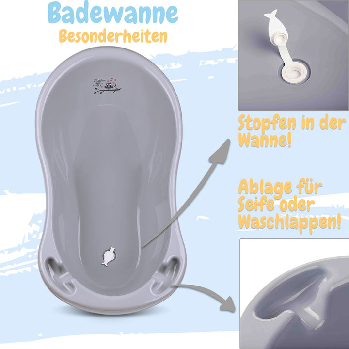 Babybadewanne mit Ständer 4-teiliges Set TÜV-zertifiziert Grau - Bild 3