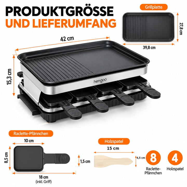 Raclette Grill 8 Pfännchen Antihaft 1500W für 4-8 Personen - Bild 2