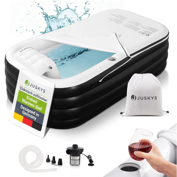Aufblasbare Badewanne L mit Rückenlehne, Abdeckung &amp; Pumpe
