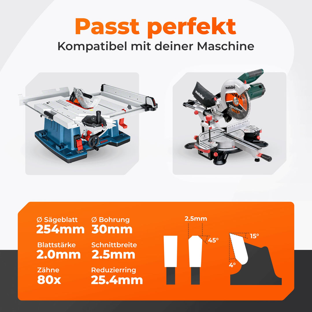Kreissägeblatt 254x30 mm Multi-Material 80 Zähne Feinschnitt - Bild 6