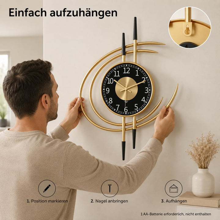 Wanduhr Metall 54x41cm Gold-Schwarz Modern Lautlos für Wohnzimmer - Bild 7